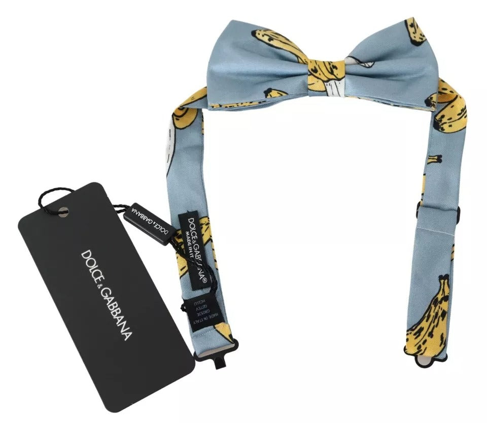 Dolce &amp; Gabbana Hellblaue Fliege aus Seide mit Bananenprint für Herren