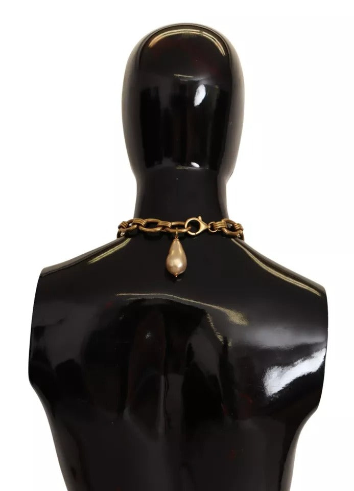 Dolce &amp; Gabbana Halskette mit Leoparden-Anhänger und Kette aus goldenem Messing mit Kristallperlen