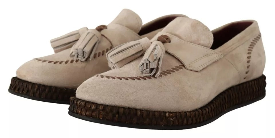 Dolce &amp; Gabbana Beige Mokassins Slipper Leder Herrenschuhe
