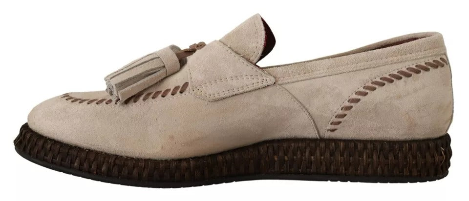 Dolce &amp; Gabbana Beige Mokassins Slipper Leder Herrenschuhe