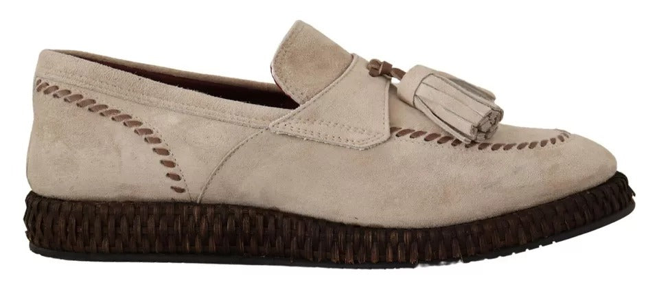 Dolce &amp; Gabbana Beige Mokassins Slipper Leder Herrenschuhe