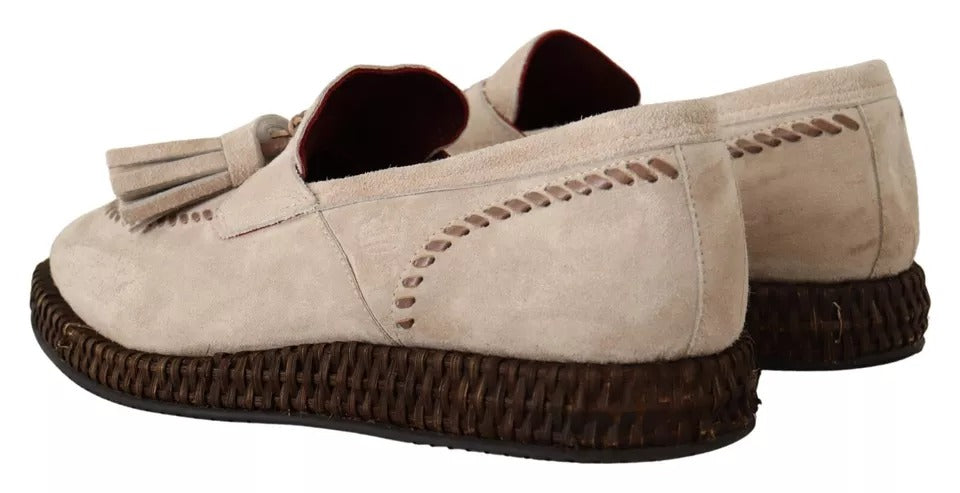 Dolce &amp; Gabbana Beige Mokassins Slipper Leder Herrenschuhe