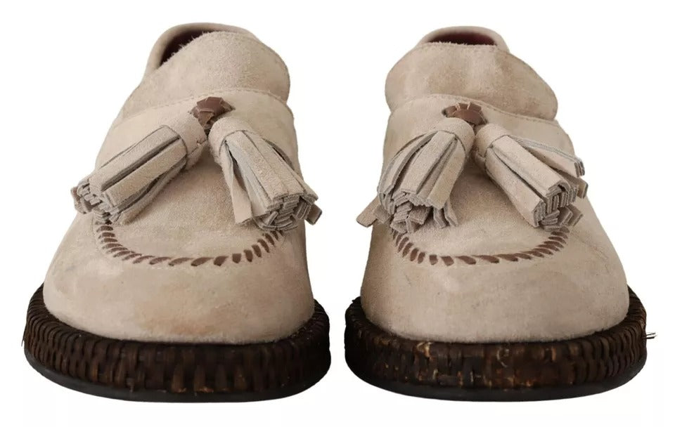Dolce &amp; Gabbana Beige Mokassins Slipper Leder Herrenschuhe