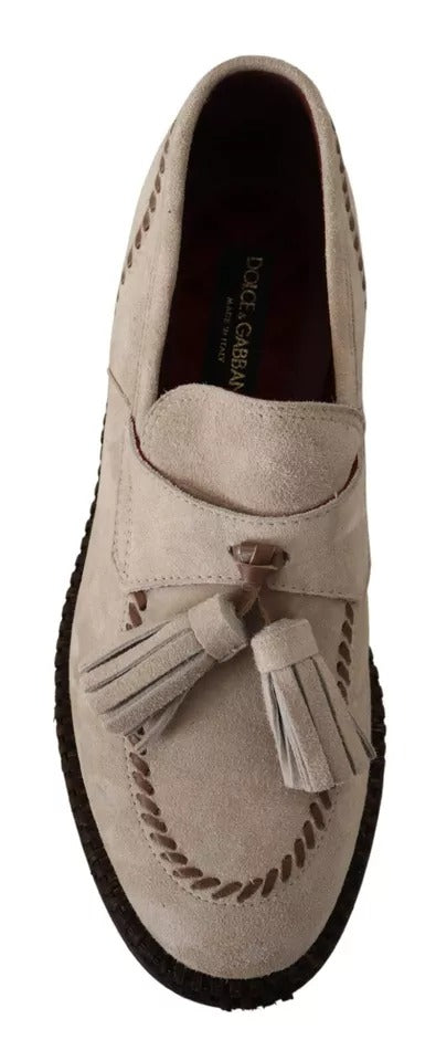 Dolce &amp; Gabbana Beige Mokassins Slipper Leder Herrenschuhe