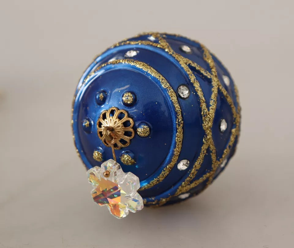 Dolce &amp; Gabbana Gold Messing Blau Weihnachtskugel Kristall Haken Schmuck Ohrringe