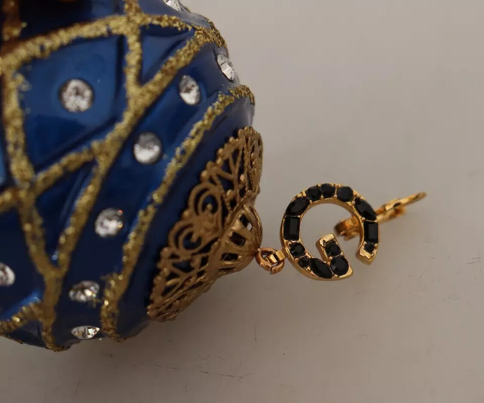 Dolce &amp; Gabbana Gold Messing Blau Weihnachtskugel Kristall Haken Schmuck Ohrringe