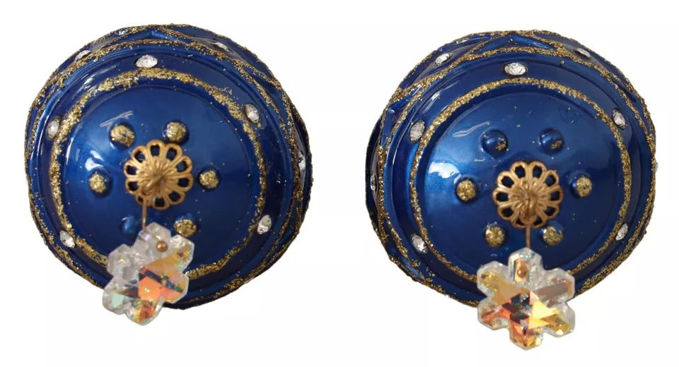 Dolce &amp; Gabbana Gold Messing Blau Weihnachtskugel Kristall Haken Schmuck Ohrringe