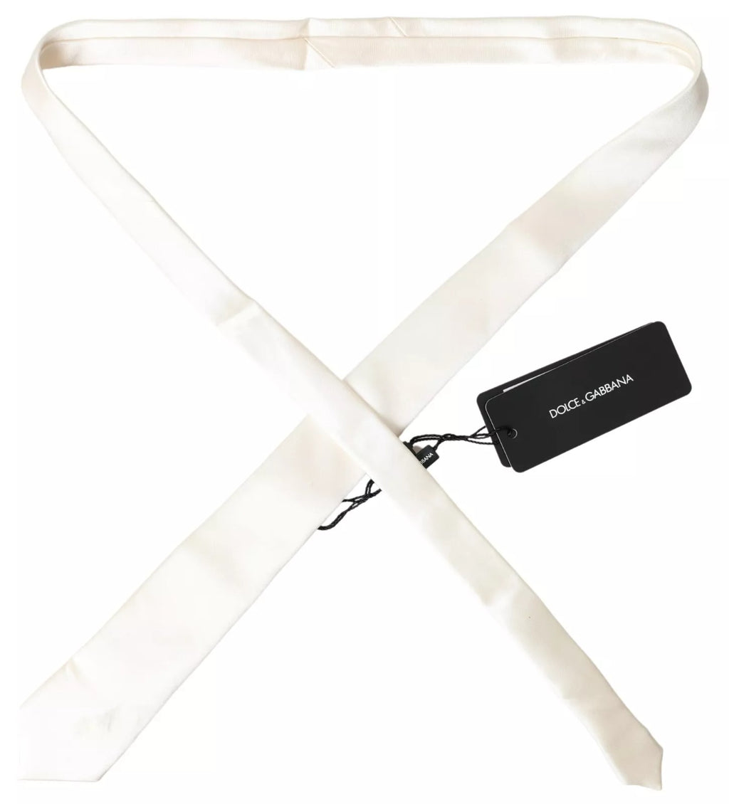Dolce &amp; Gabbana Klassische Herrenkrawatte aus cremeweißer Satinseide