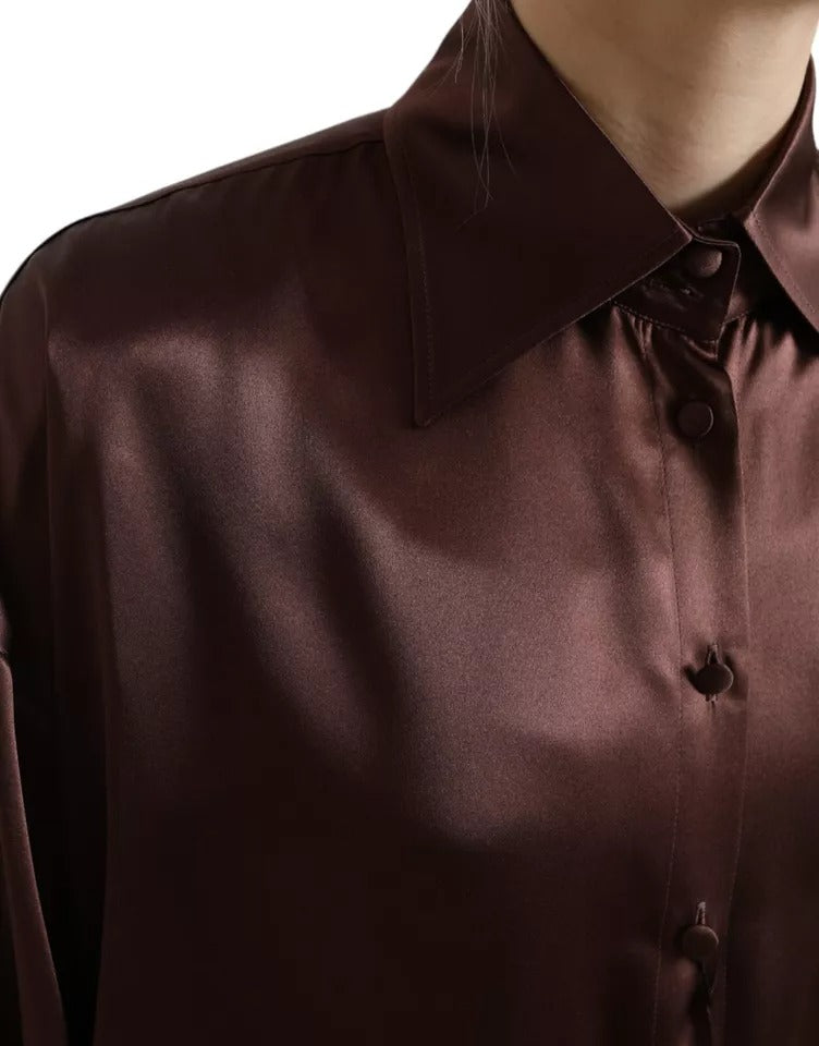 Dolce &amp; Gabbana – Braune Bluse mit Kragen und langen Ärmeln aus Seide