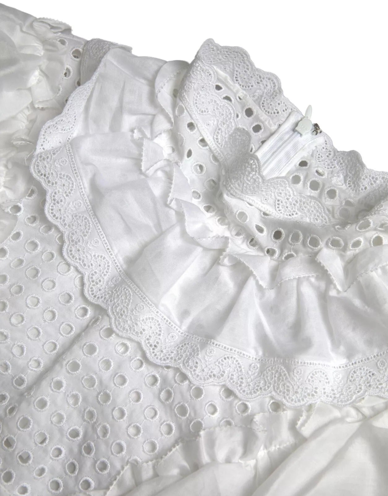 Dolce &amp; Gabbana – Weiße Rollkragenbluse aus Baumwollspitze