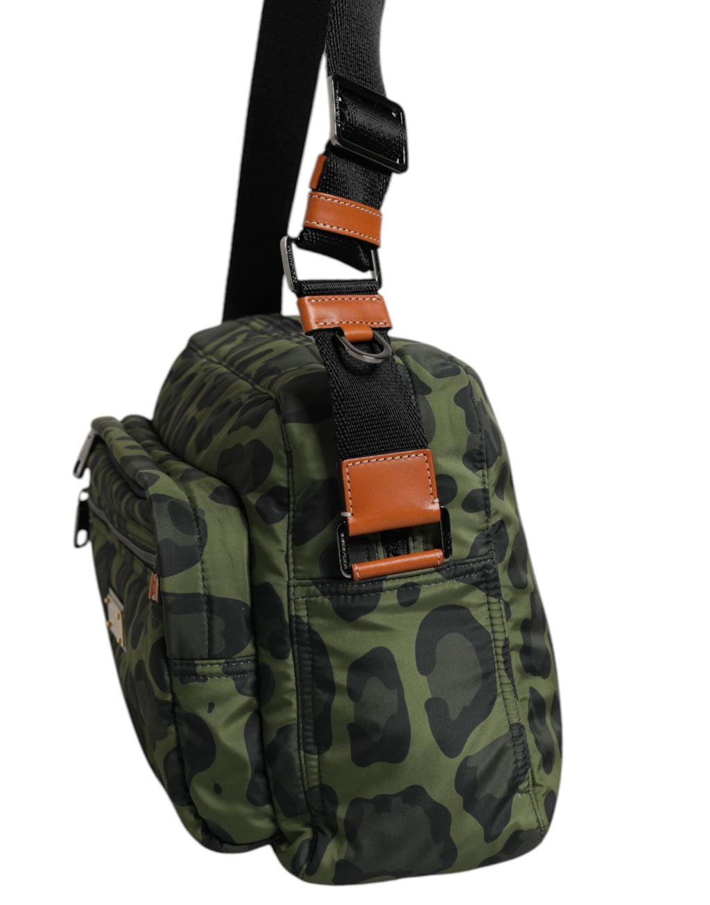 Dolce &amp; Gabbana, grüne Polyester-Umhängetasche mit Leopardenmuster