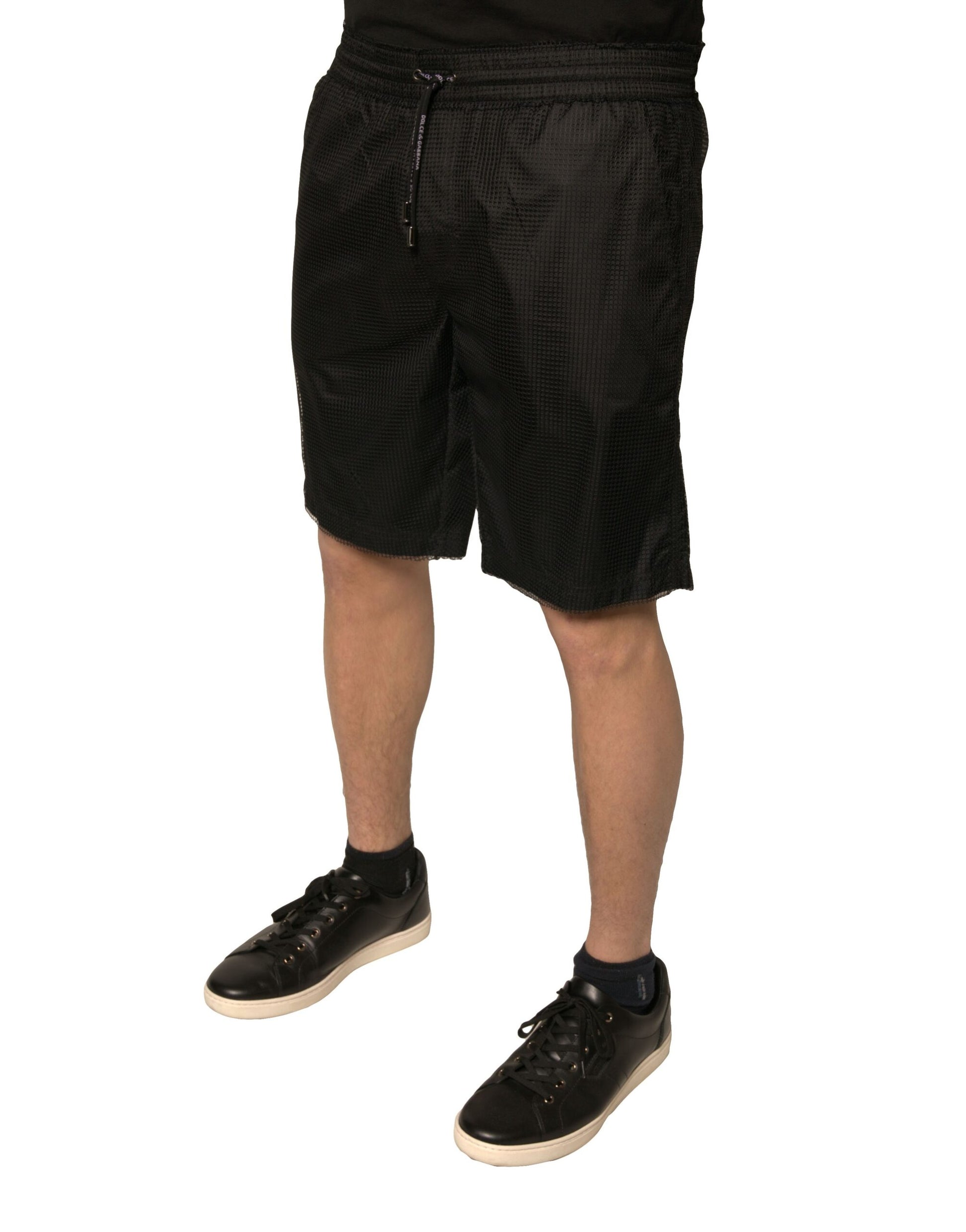 Dolce &amp; Gabbana Schwarze Shorts aus Polyesterjersey mit mittlerer Taille