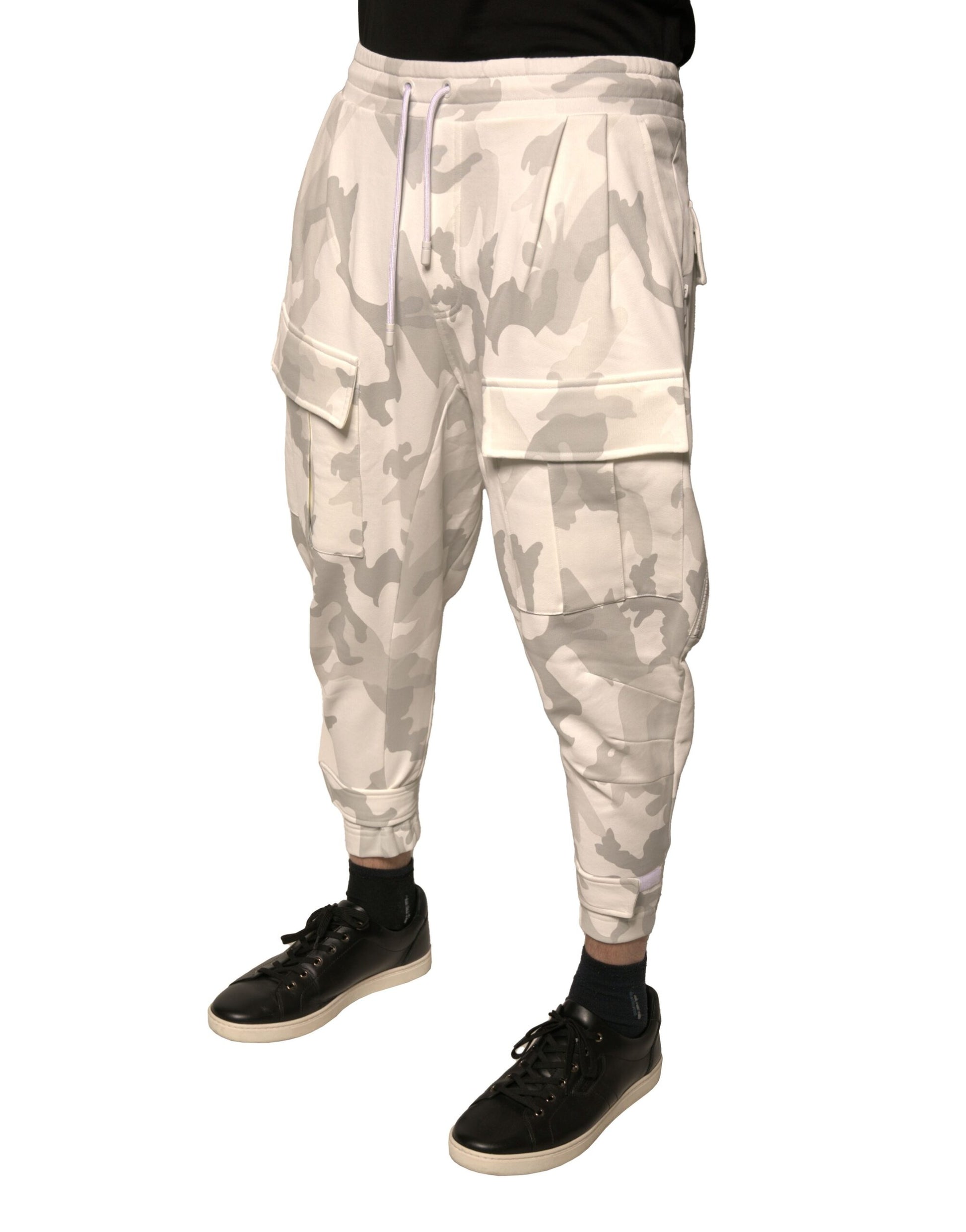 Dolce &amp; Gabbana – Weiße Cargo-Jogginghose mit Camouflage-Muster
