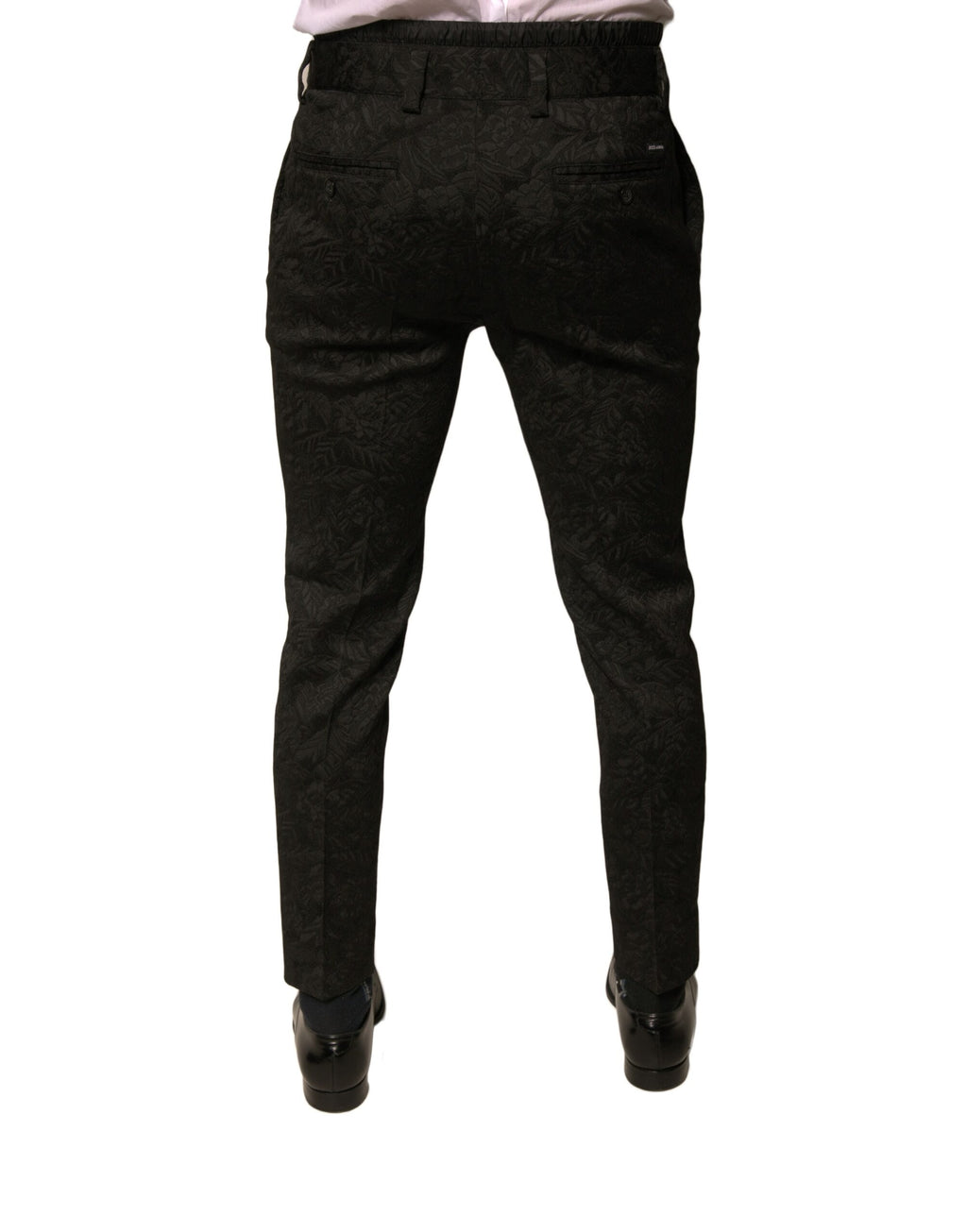 Dolce &amp; Gabbana Schwarze, schmale Anzughose aus Polyester mit Brokatmuster für Herren
