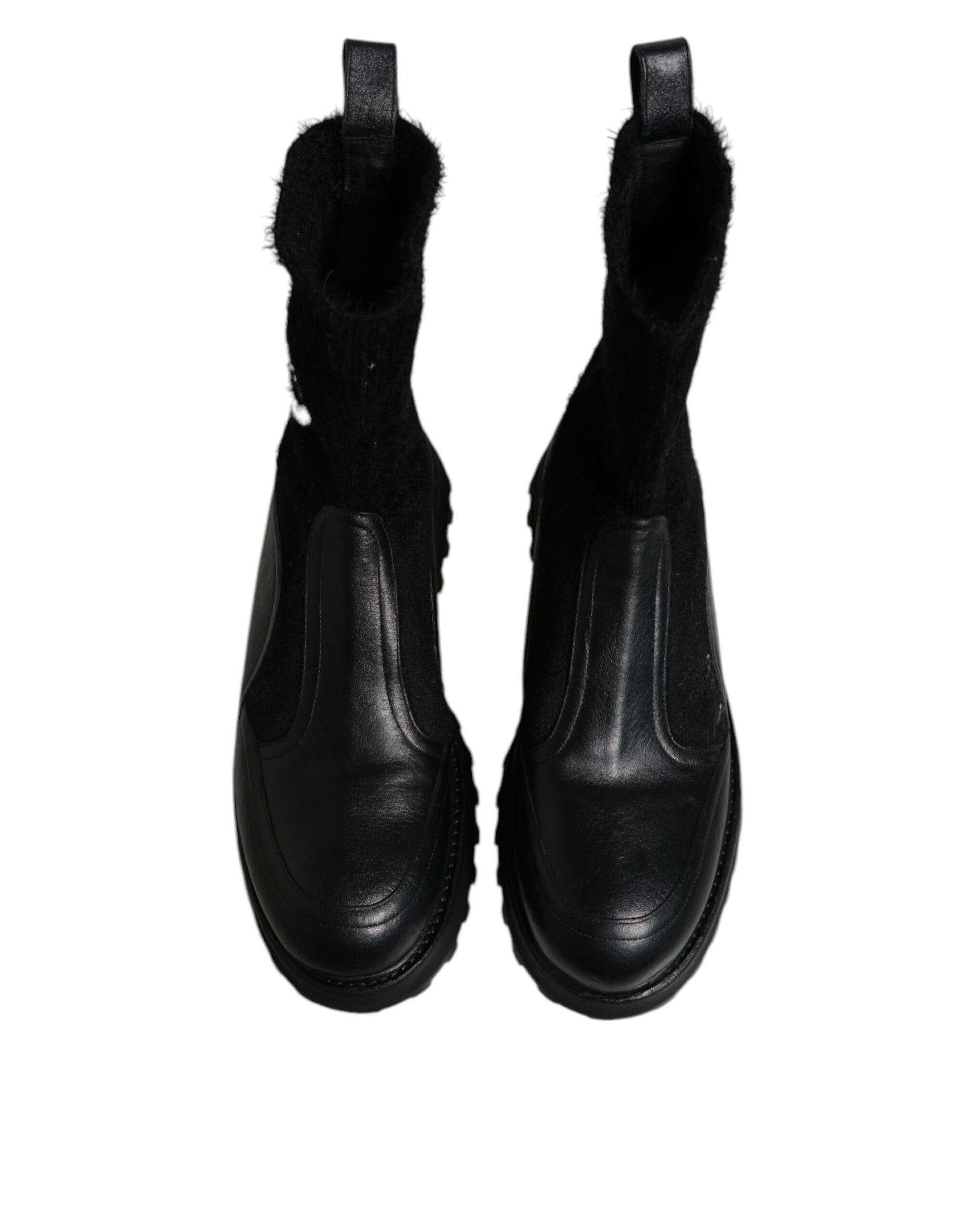 Dolce &amp; Gabbana – Schwarze Stiefeletten mit DG-Logo und Pferdesocken