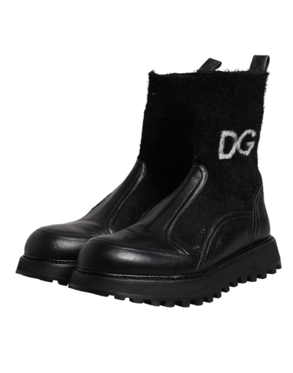 Dolce &amp; Gabbana – Schwarze Stiefeletten mit DG-Logo und Pferdesocken
