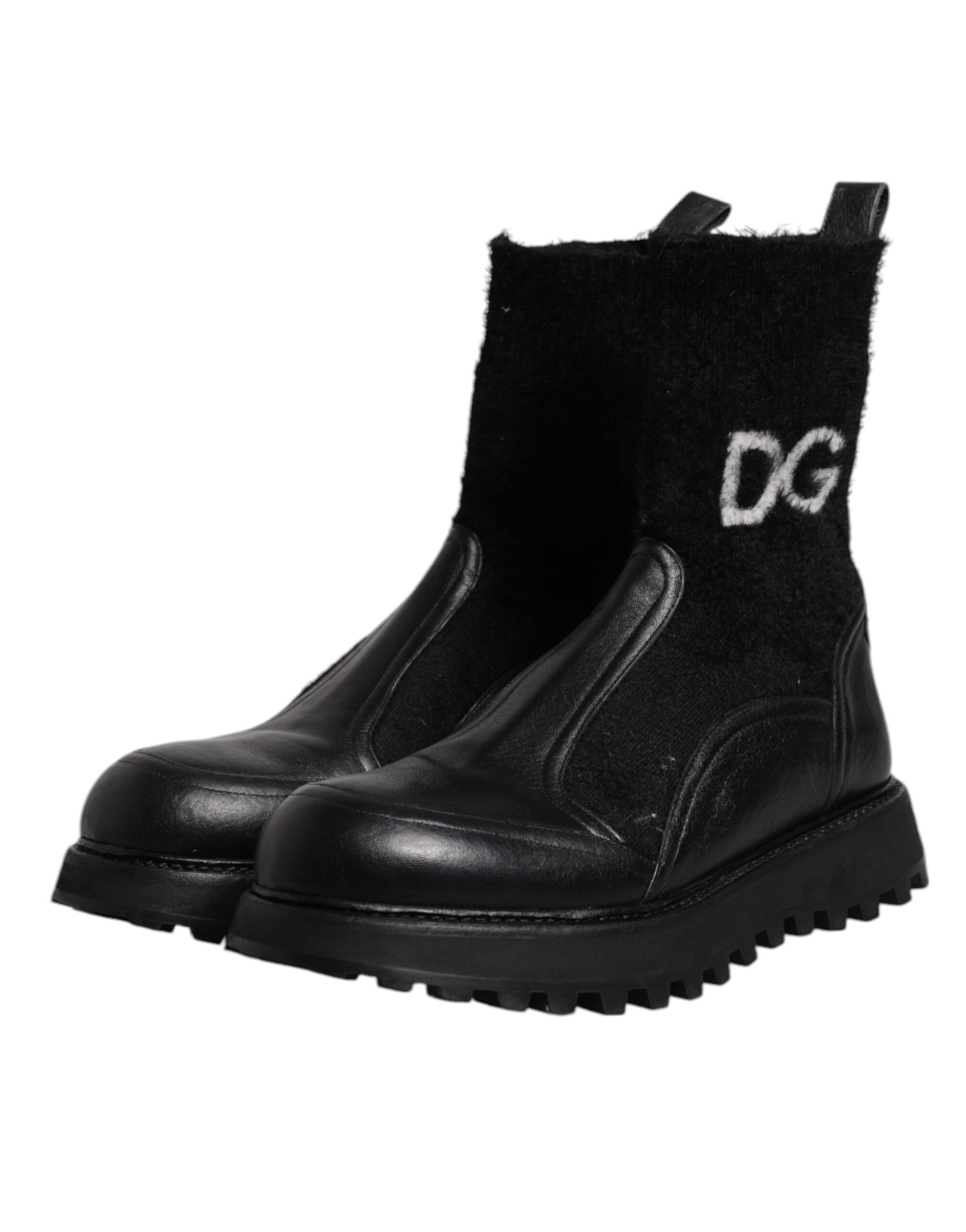 Dolce &amp; Gabbana – Schwarze Stiefeletten mit DG-Logo und Pferdesocken