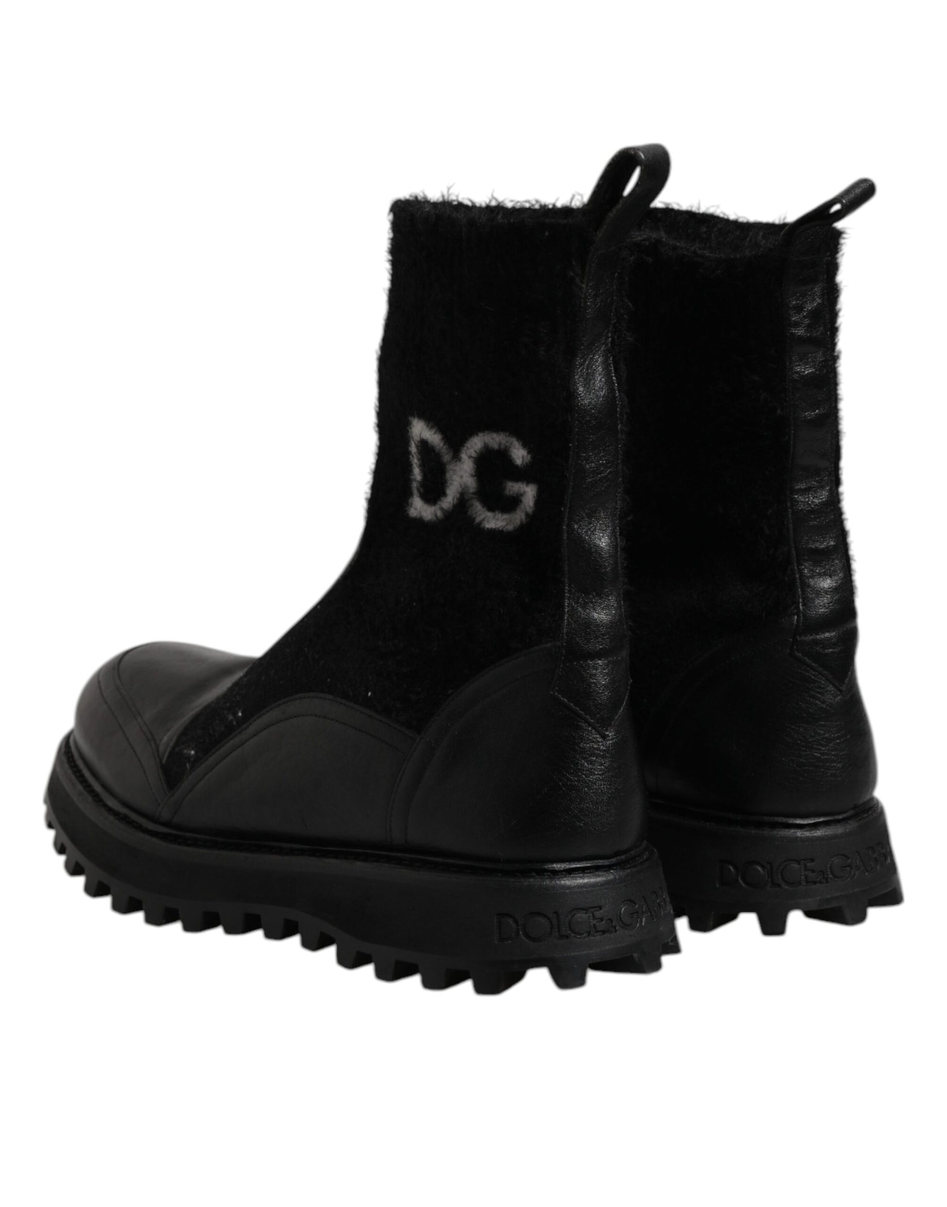 Dolce &amp; Gabbana – Schwarze Stiefeletten mit DG-Logo und Pferdesocken