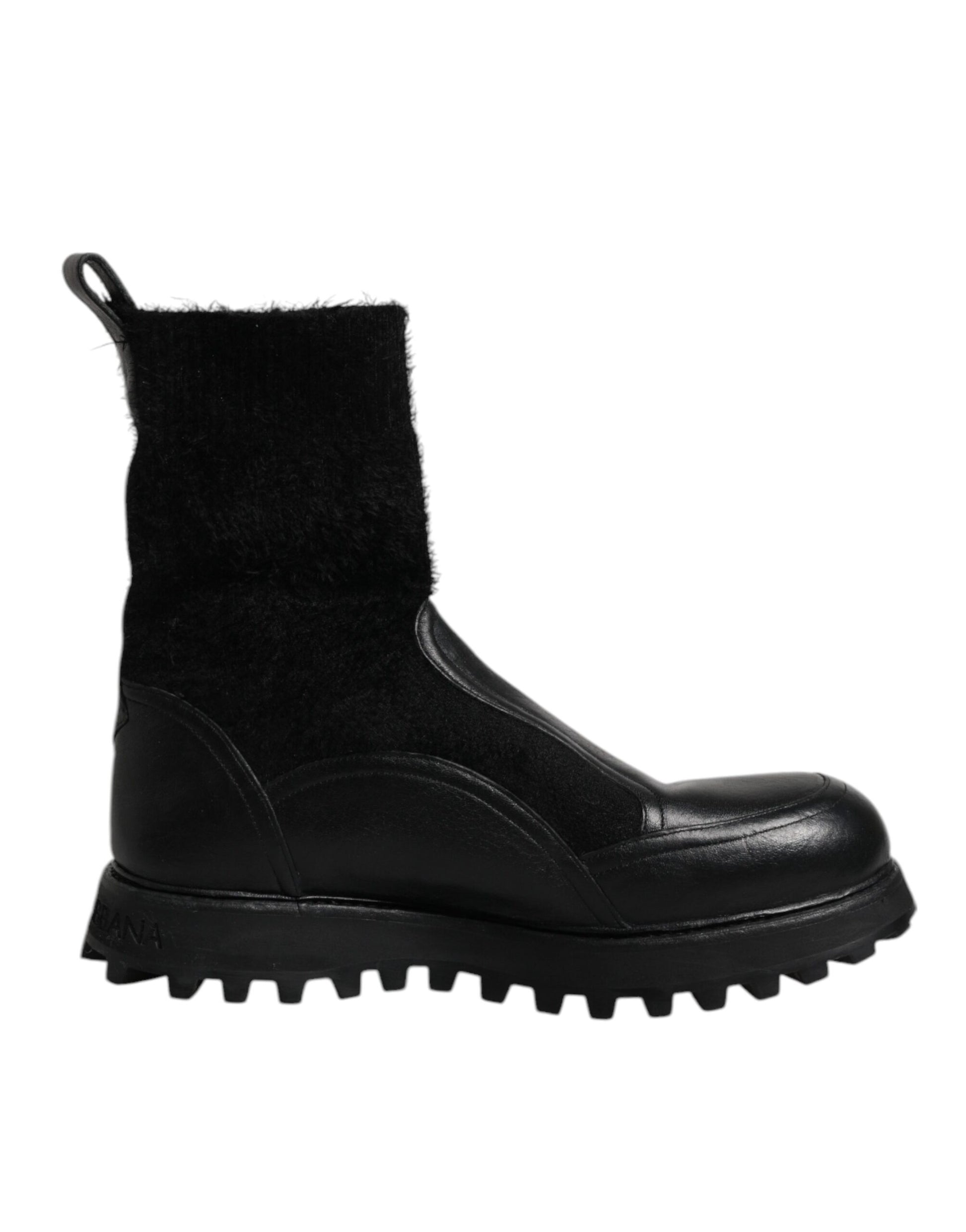 Dolce &amp; Gabbana – Schwarze Stiefeletten mit DG-Logo und Pferdesocken