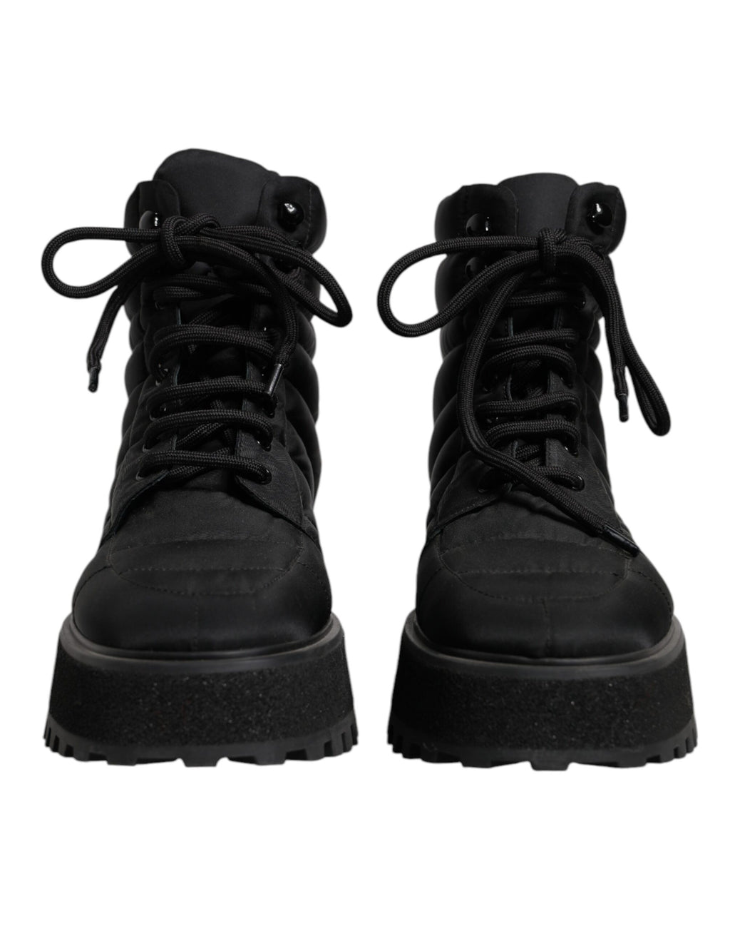 Dolce &amp; Gabbana – Schwarze, gepolsterte Schnürstiefel mit halbhohem Schaft
