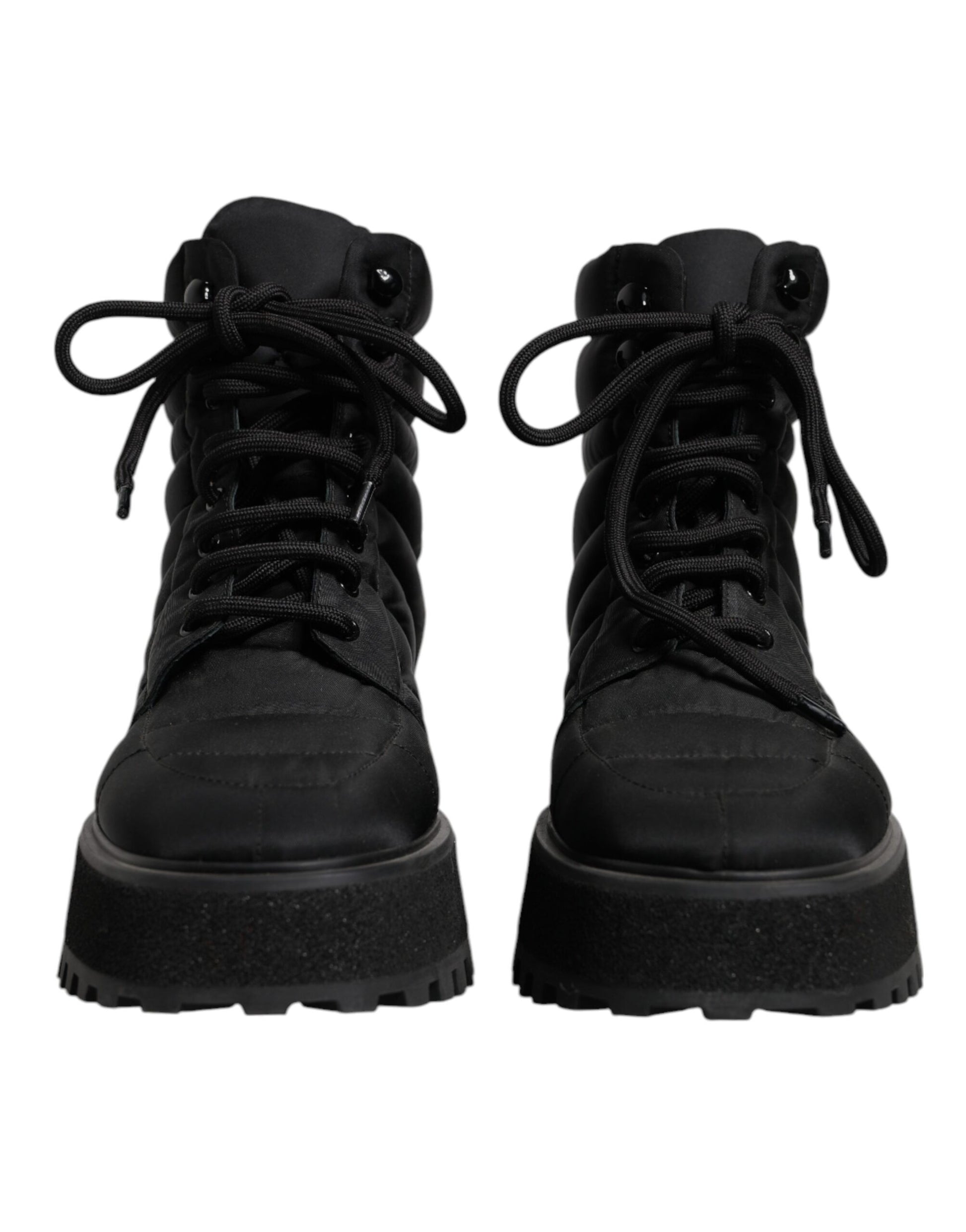 Dolce &amp; Gabbana – Schwarze, gepolsterte Schnürstiefel mit halbhohem Schaft