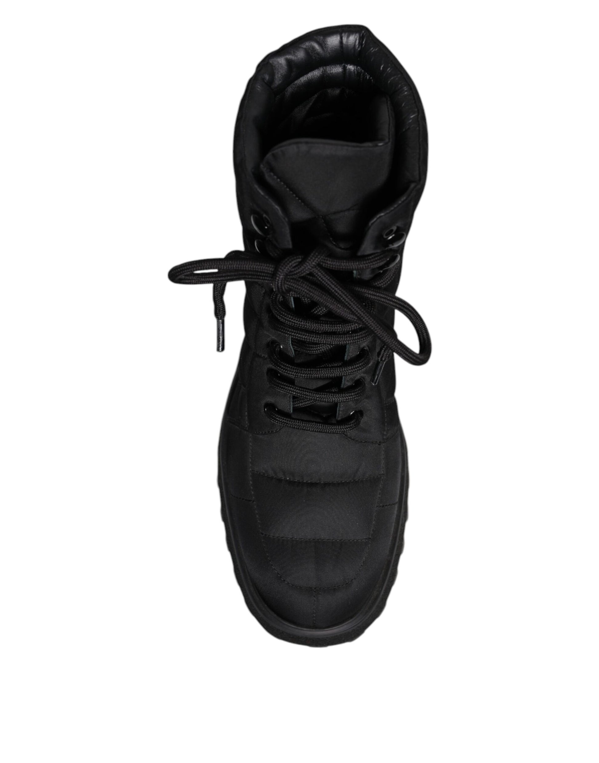 Dolce &amp; Gabbana – Schwarze, gepolsterte Schnürstiefel mit halbhohem Schaft