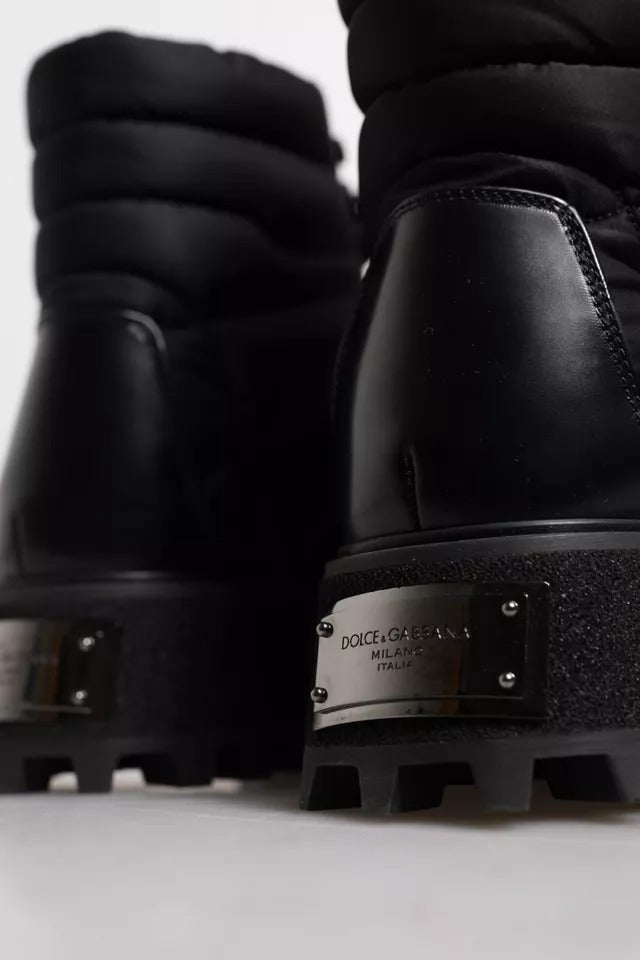 Dolce &amp; Gabbana – Schwarze, gepolsterte Schnürstiefel mit halbhohem Schaft