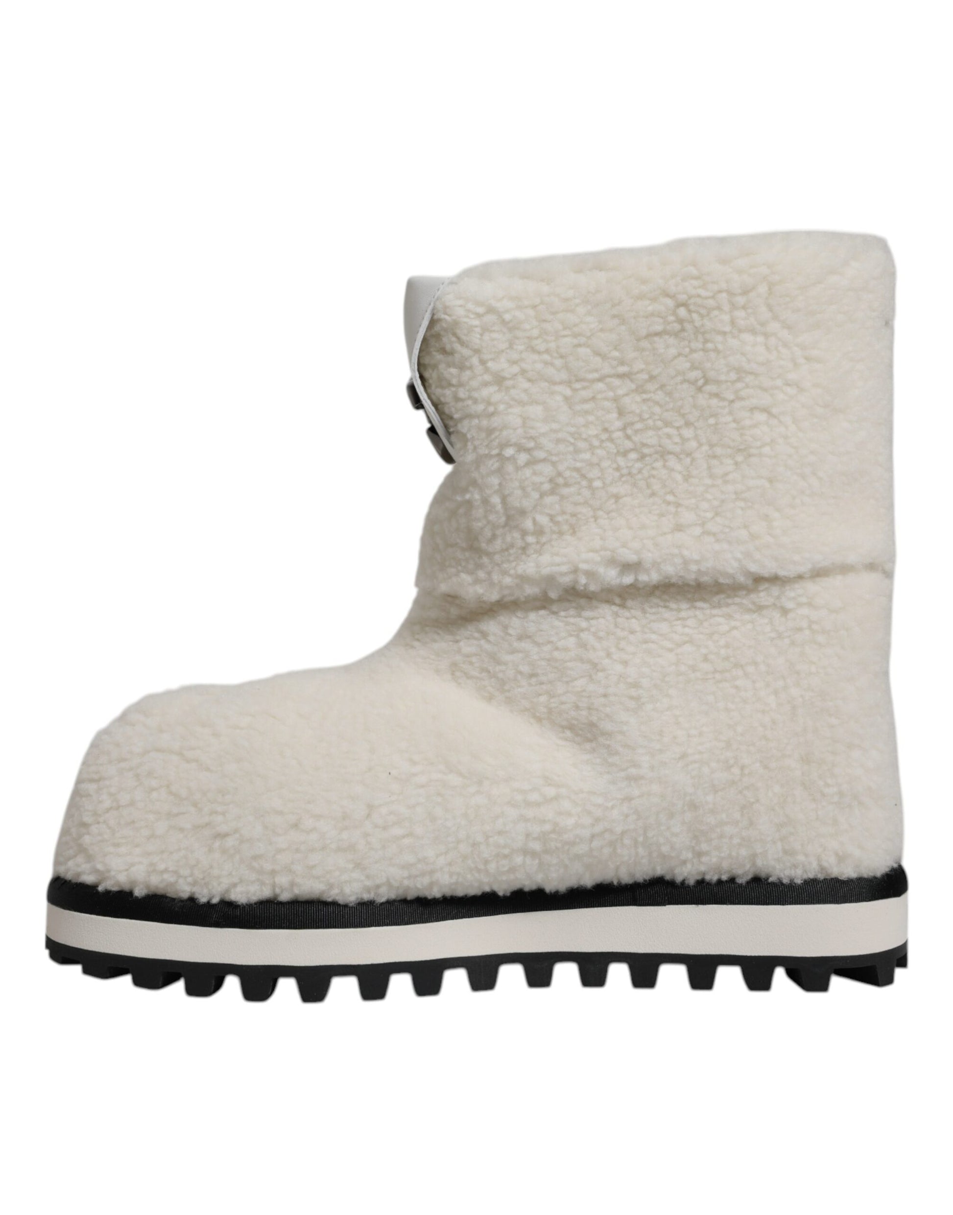 Dolce &amp; Gabbana – Weiße, gepolsterte Stiefel mit Plüschlogo und halbhohem Schaft