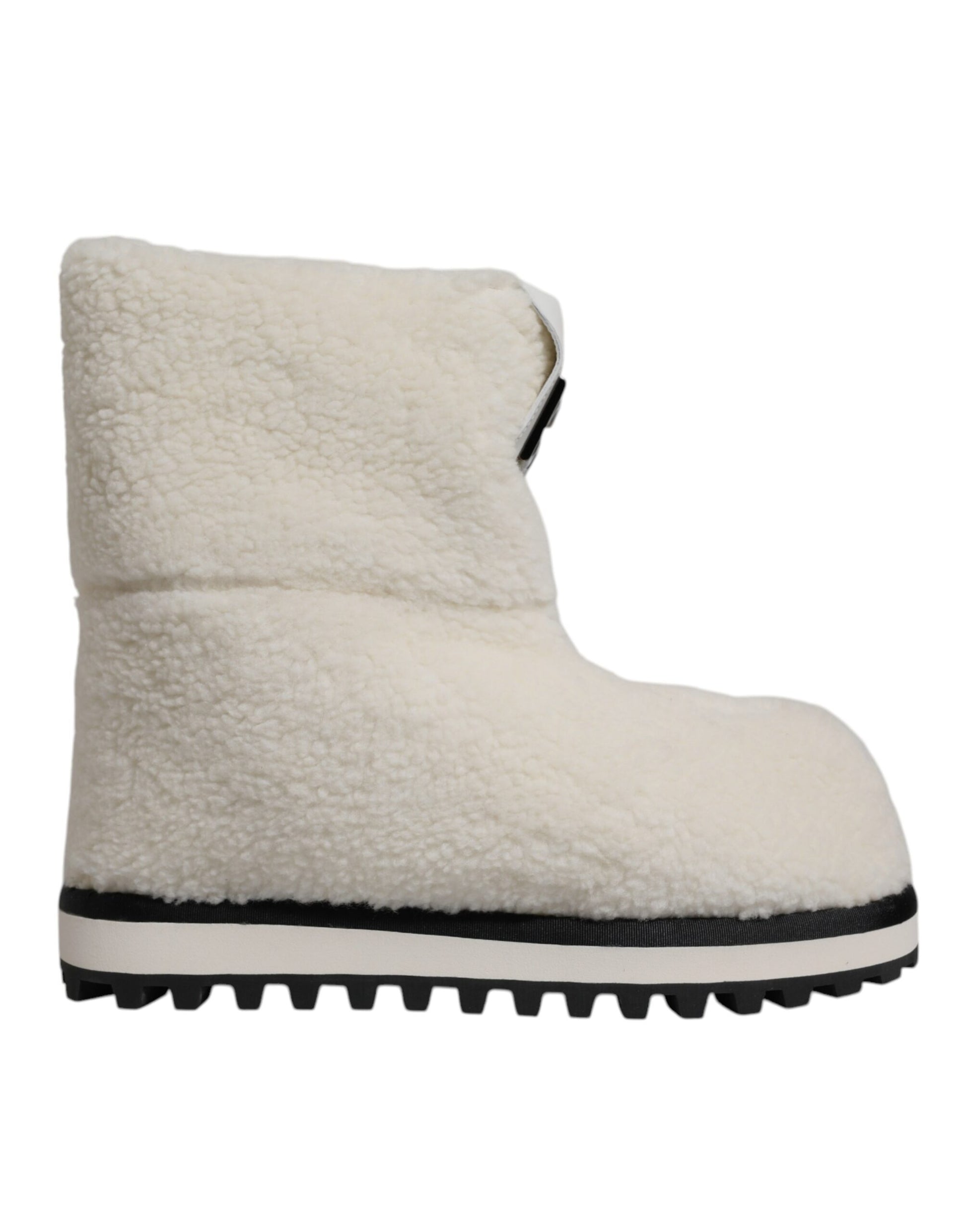 Dolce &amp; Gabbana – Weiße, gepolsterte Stiefel mit Plüschlogo und halbhohem Schaft