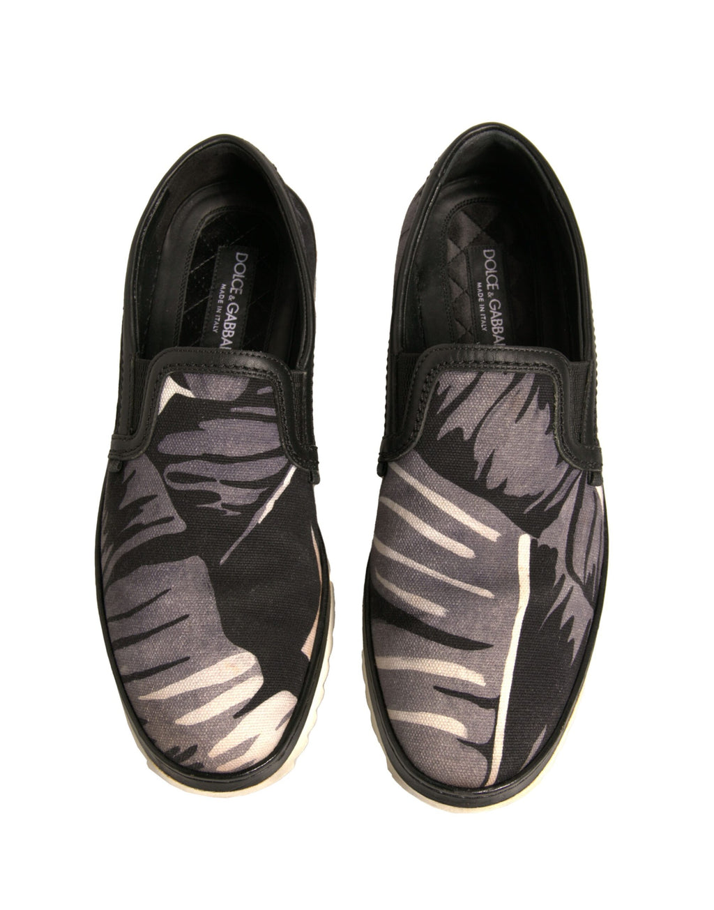 Dolce &amp; Gabbana – Slipper aus schwarzem Canvas mit tropischem Print