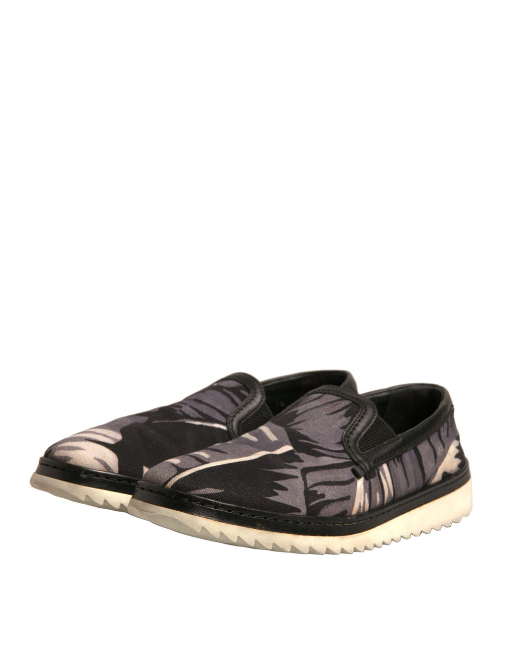 Dolce &amp; Gabbana – Slipper aus schwarzem Canvas mit tropischem Print