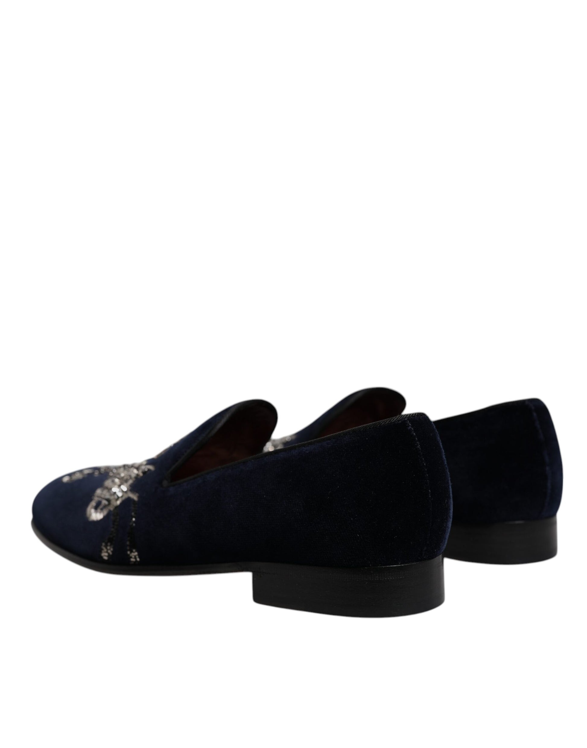 Dolce &amp; Gabbana – Loafer aus schwarzem Samt mit Blumenmuster und Pistolenmotiv
