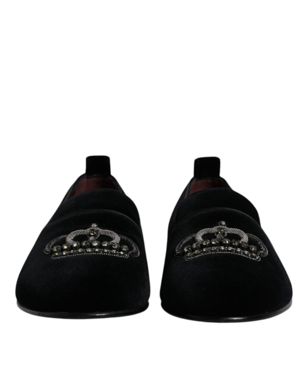 Dolce &amp; Gabbana – Schwarze Loafer aus Samt mit Kristallkrone und formeller Kleidung