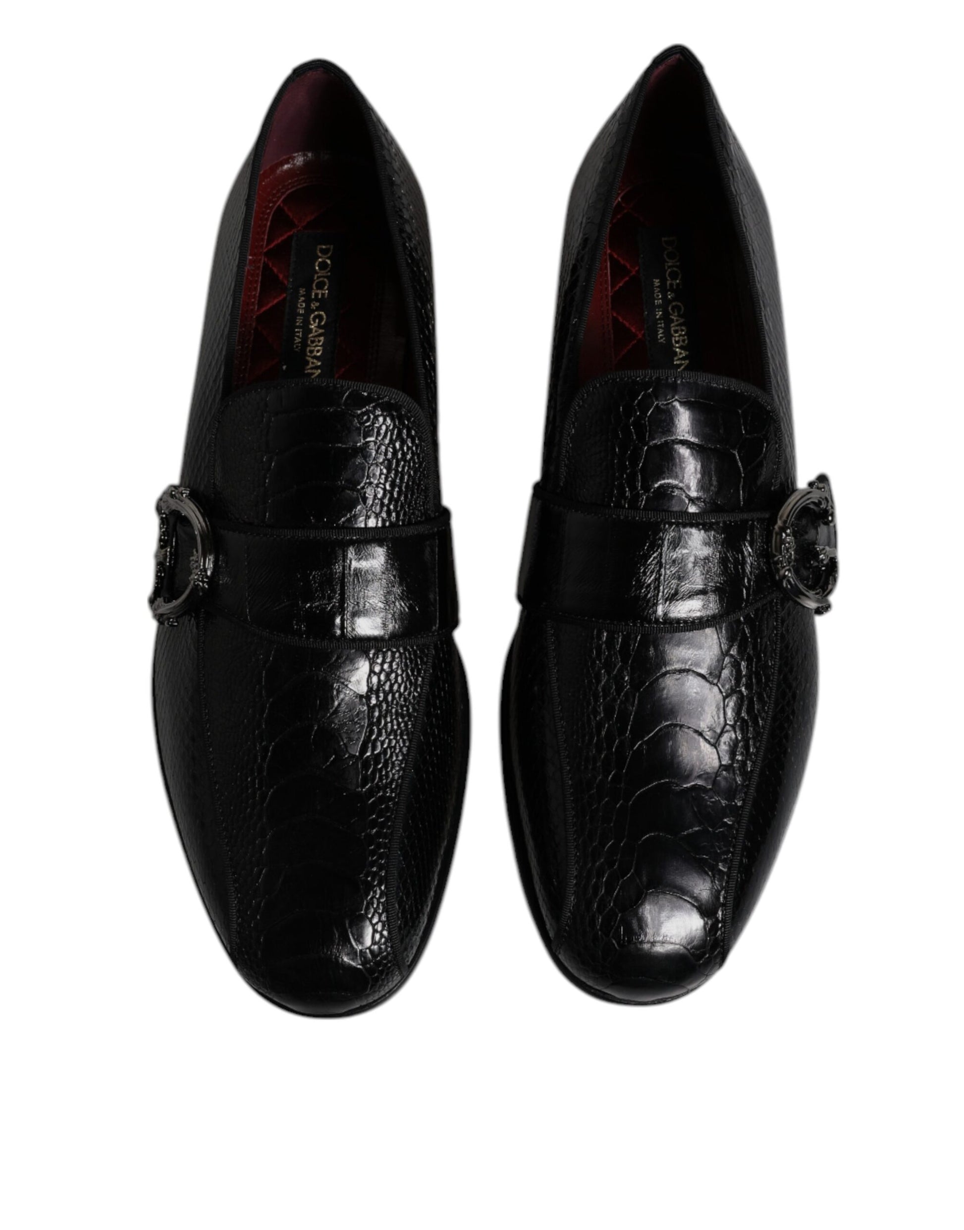 Dolce &amp; Gabbana – Loafer aus exotischem Leder mit DG-Logo, schwarze Abendschuhe
