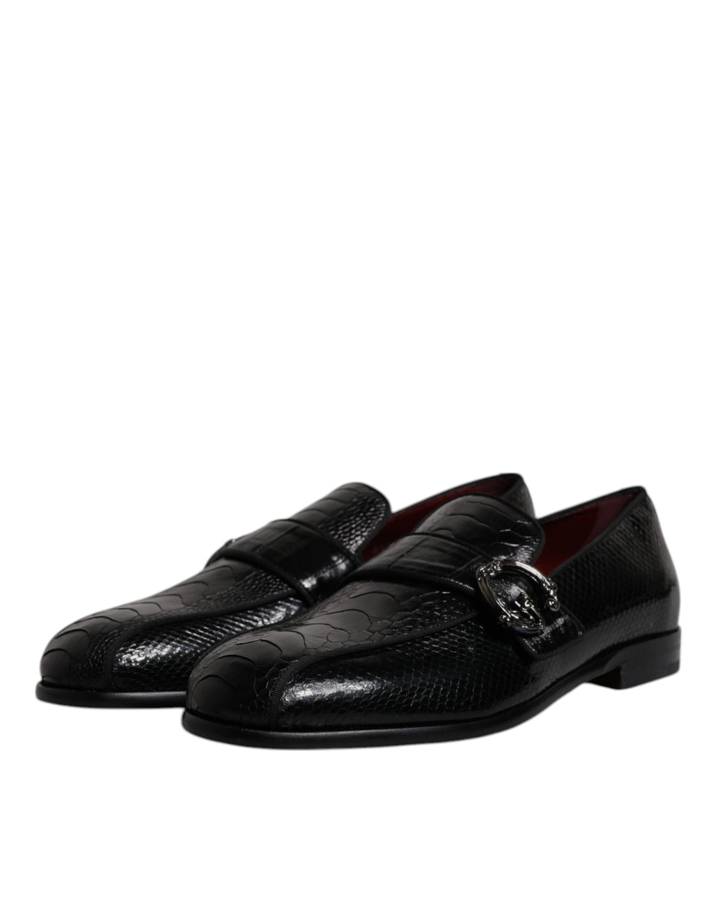 Dolce &amp; Gabbana – Loafer aus exotischem Leder mit DG-Logo, schwarze Abendschuhe