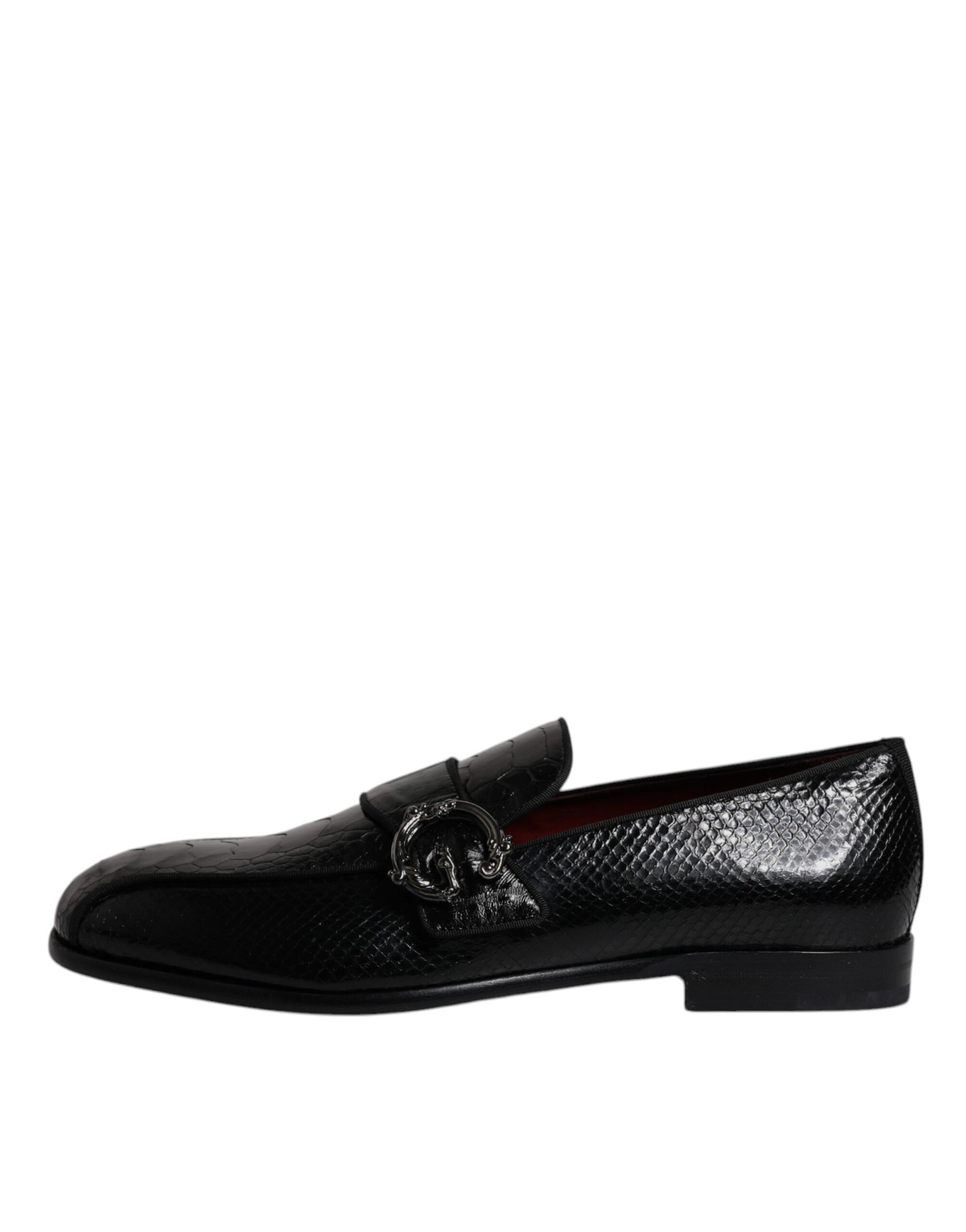 Dolce &amp; Gabbana – Loafer aus exotischem Leder mit DG-Logo, schwarze Abendschuhe