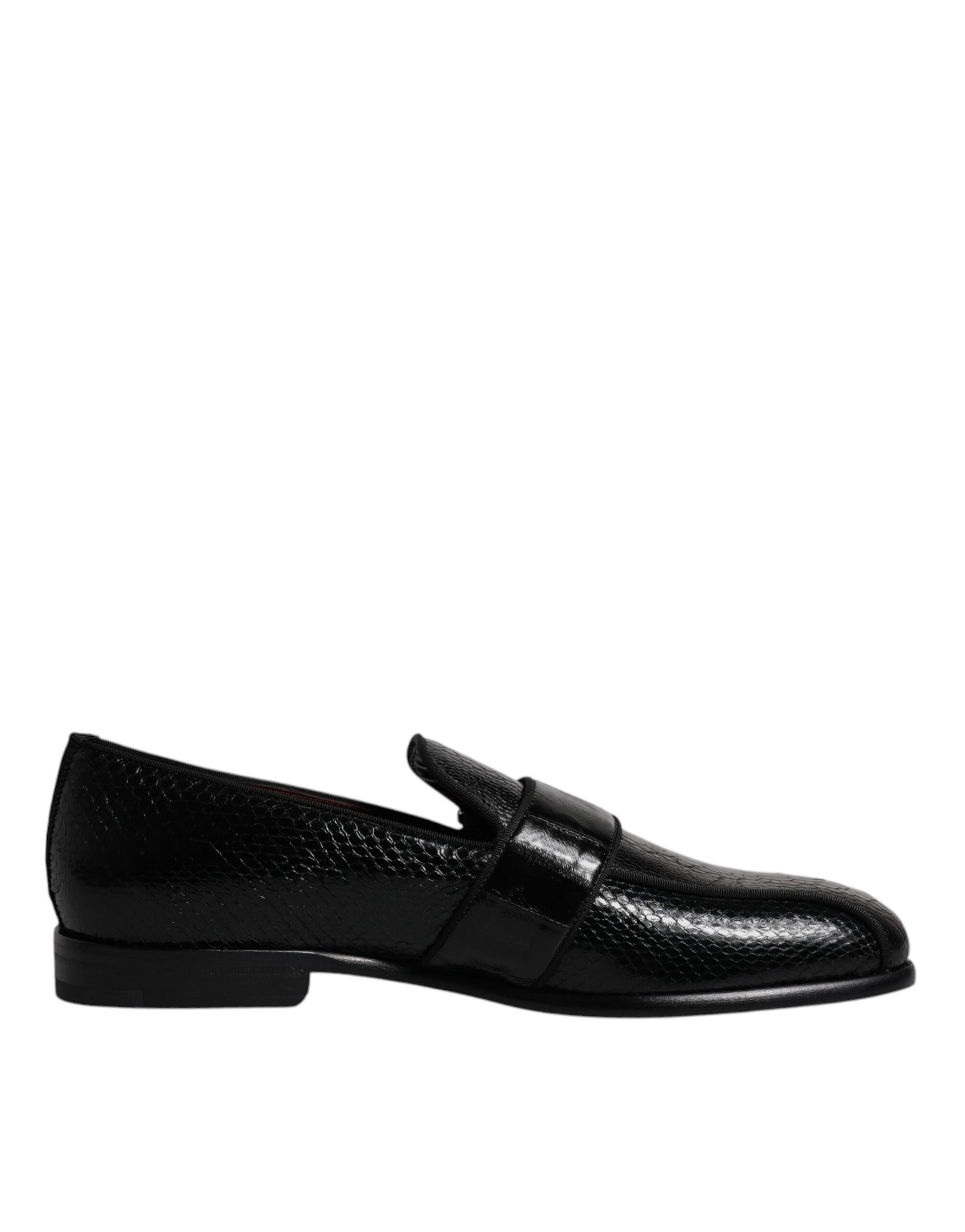 Dolce &amp; Gabbana – Loafer aus exotischem Leder mit DG-Logo, schwarze Abendschuhe