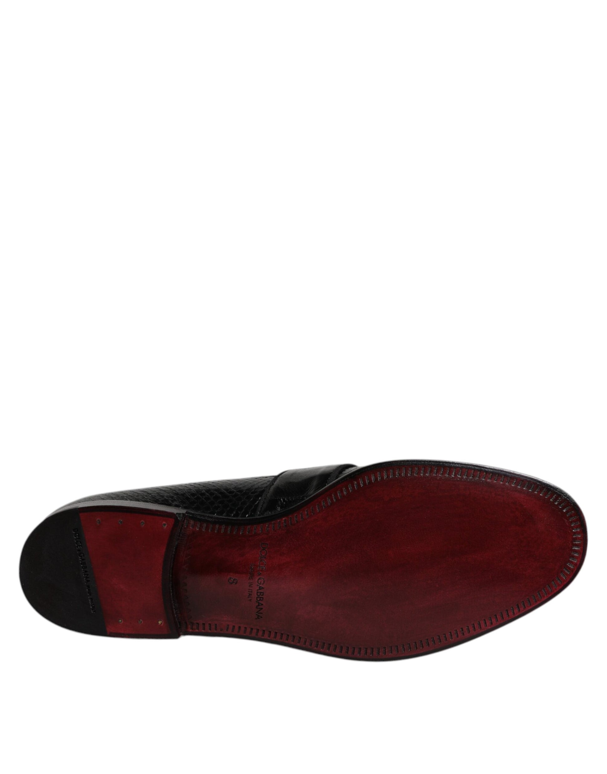 Dolce &amp; Gabbana – Loafer aus exotischem Leder mit DG-Logo, schwarze Abendschuhe