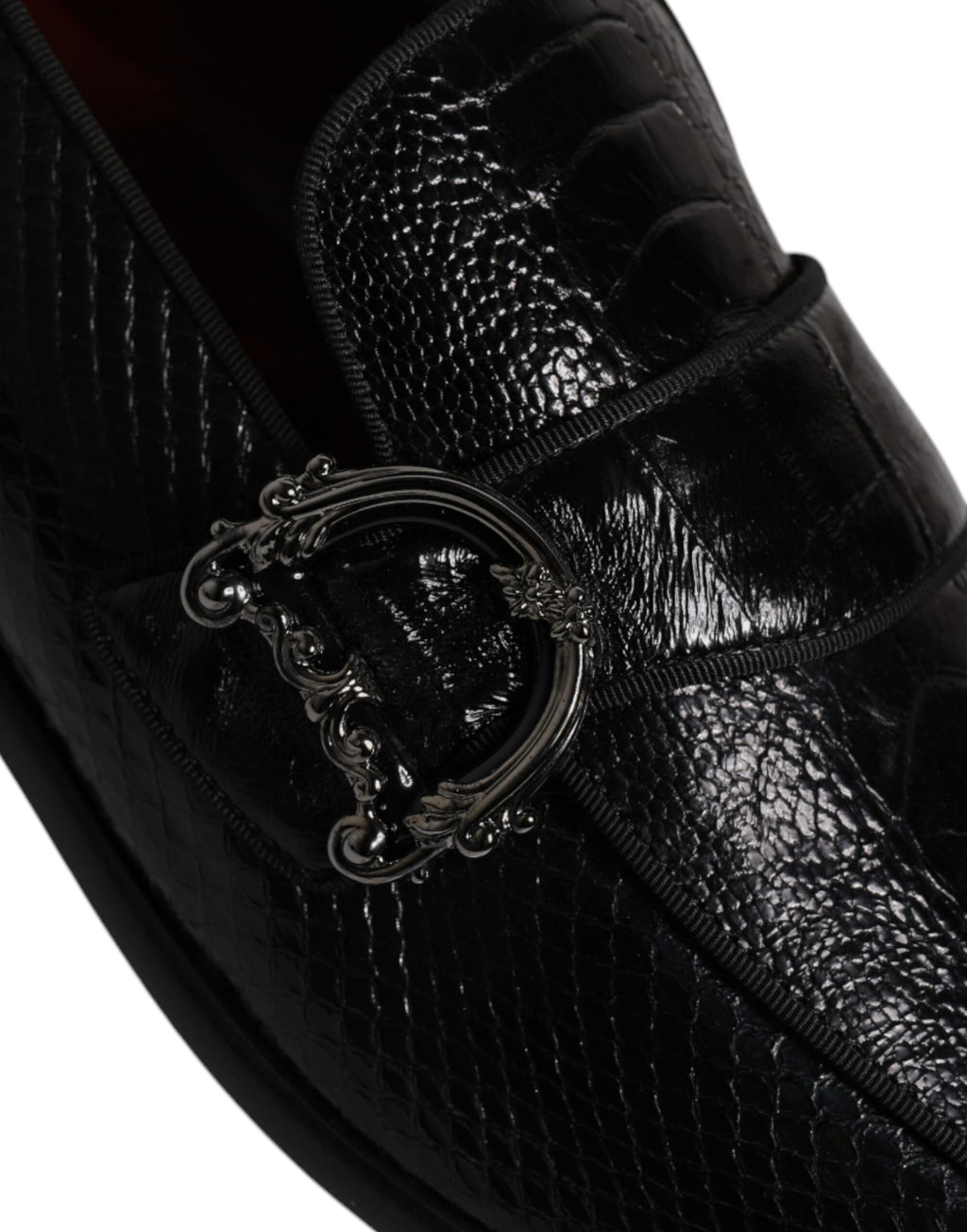 Dolce &amp; Gabbana – Loafer aus exotischem Leder mit DG-Logo, schwarze Abendschuhe