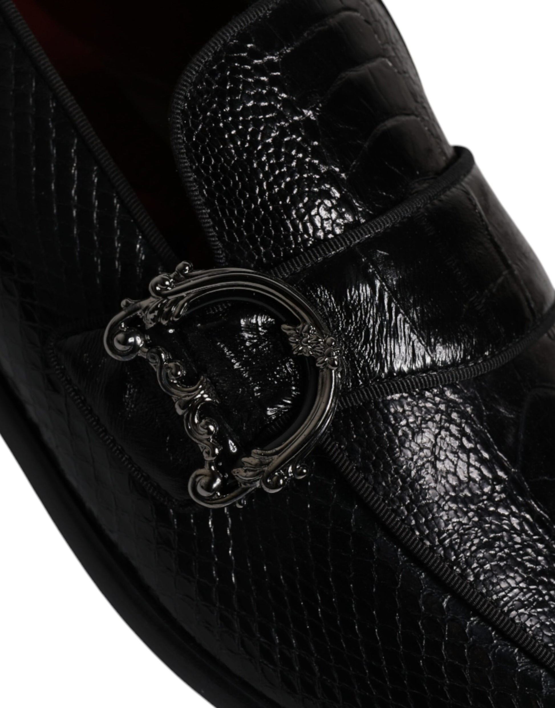 Dolce &amp; Gabbana – Loafer aus exotischem Leder mit DG-Logo, schwarze Abendschuhe