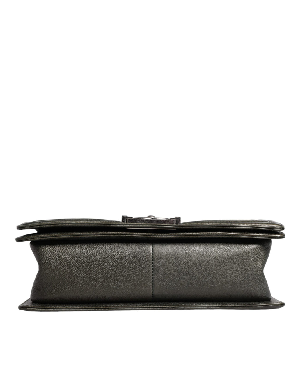 Chanel Dunkelgrüne Leder-Umhängetasche Graue Metall-Handtasche