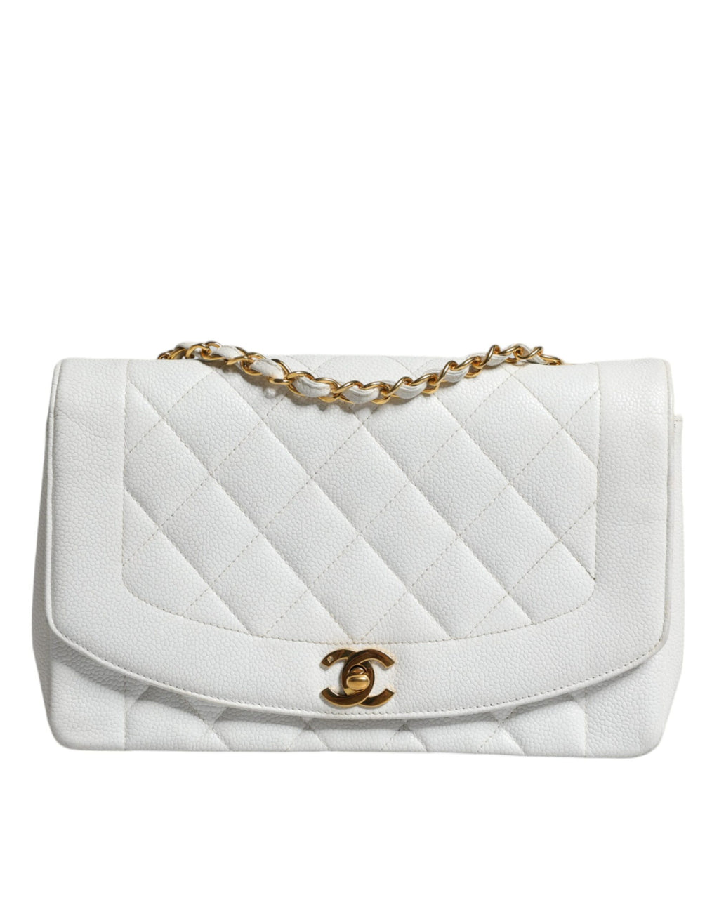 Chanel Weiße mittelgroße klassische DIANA-Umhängetasche, vergoldete Handtasche