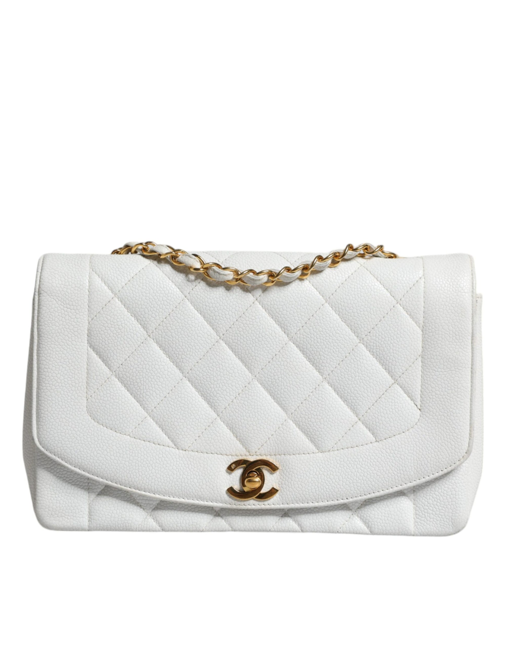 Chanel Weiße mittelgroße klassische DIANA-Umhängetasche, vergoldete Handtasche