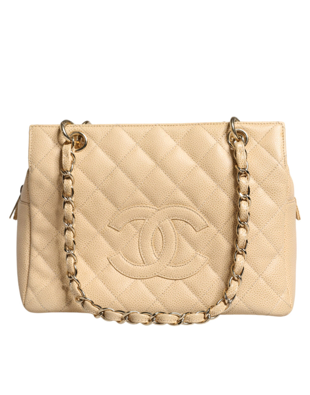 Chanel Beige Caviar De Coco Handtasche aus Leder mit Kette