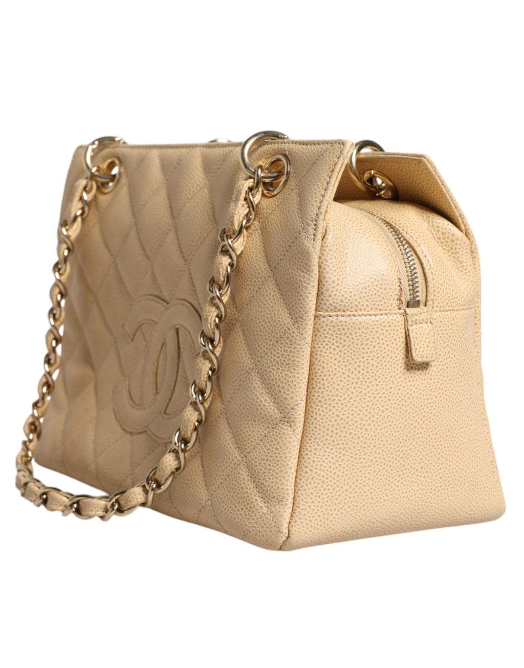 Chanel Beige Caviar De Coco Handtasche aus Leder mit Kette