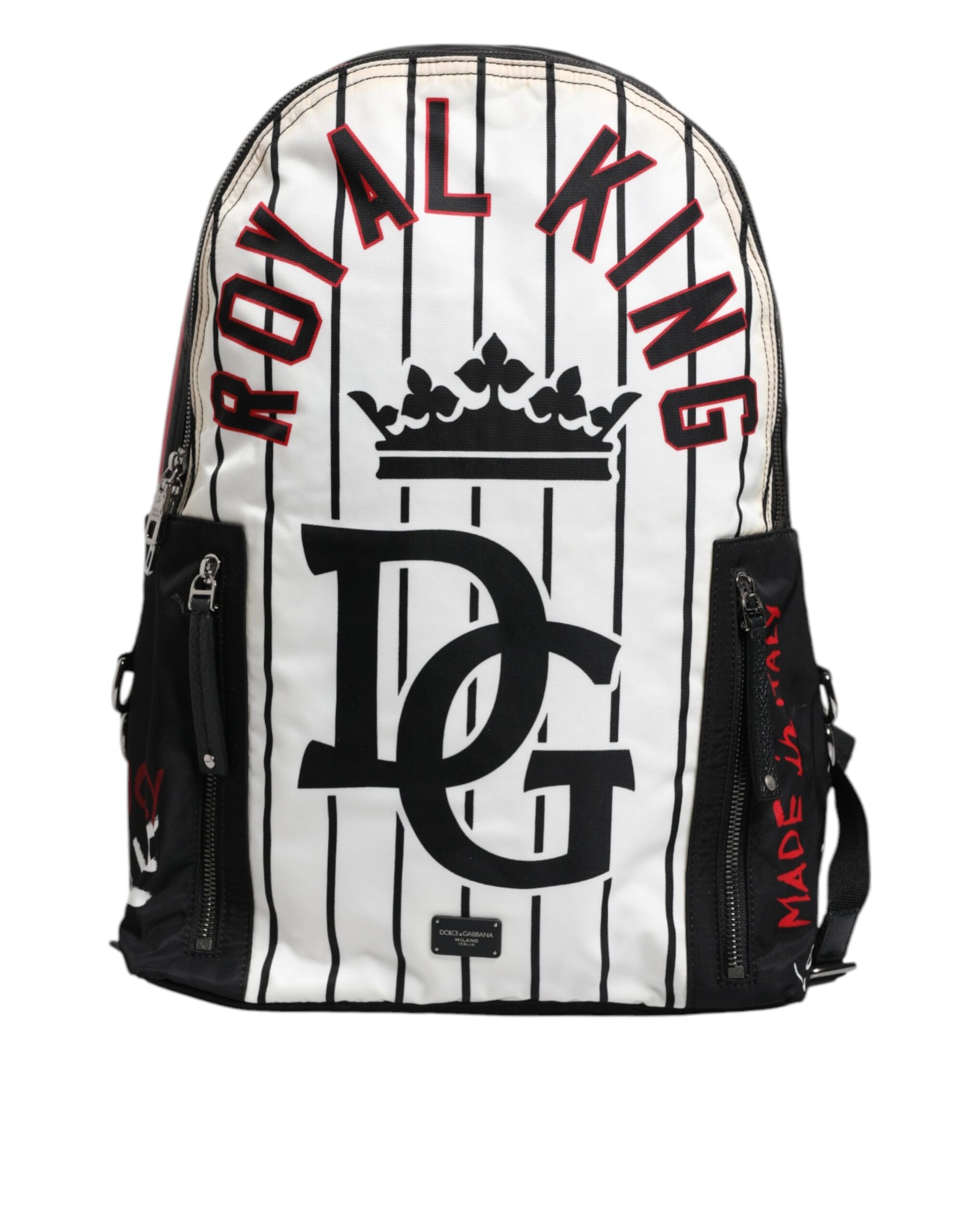 Dolce &amp; Gabbana Schwarz Weiß Vulcano Royal King Print Männer Rucksack Tasche