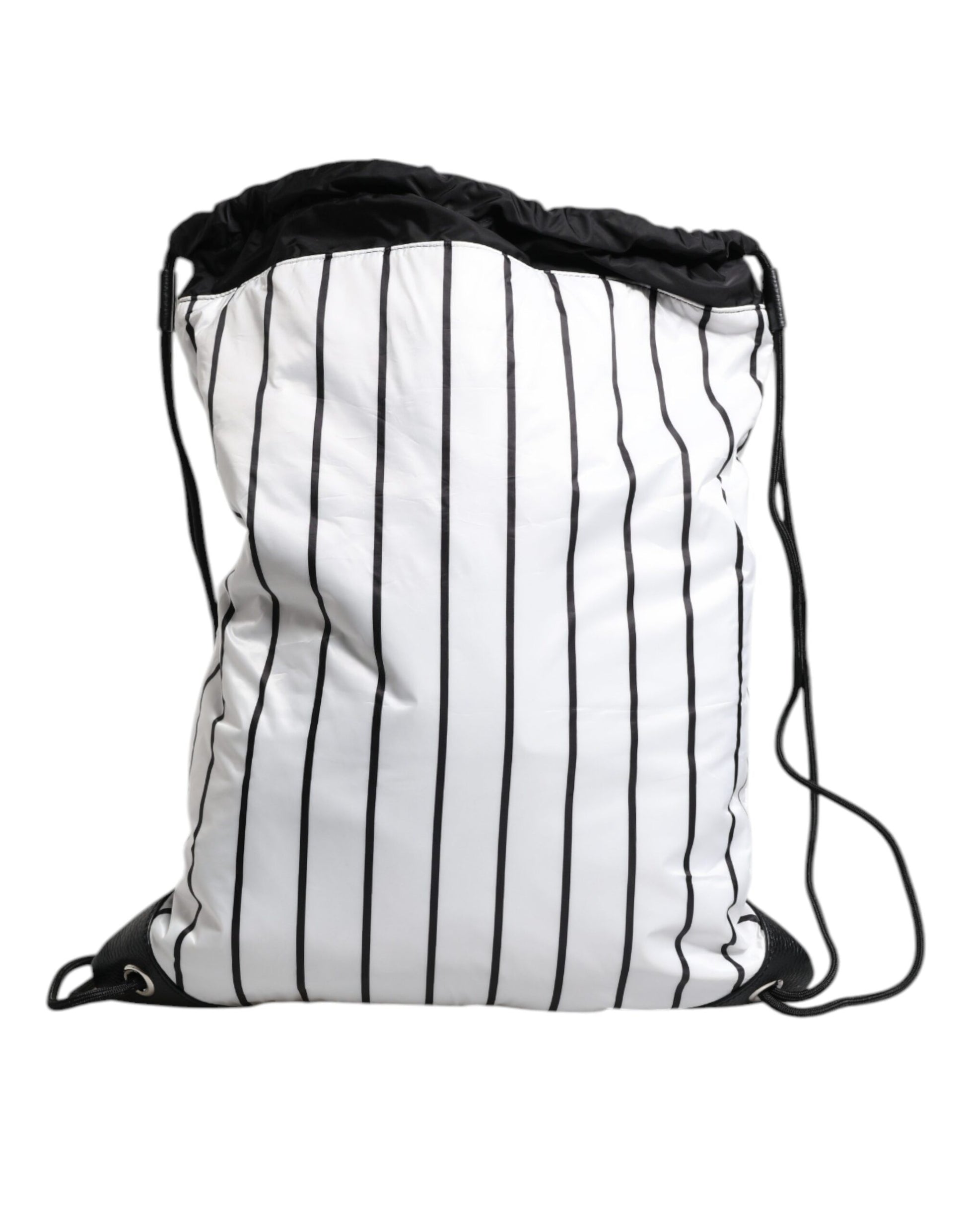 Dolce &amp; Gabbana – Schwarz-weiß gestreifte Polyester-Kordelzugtasche
