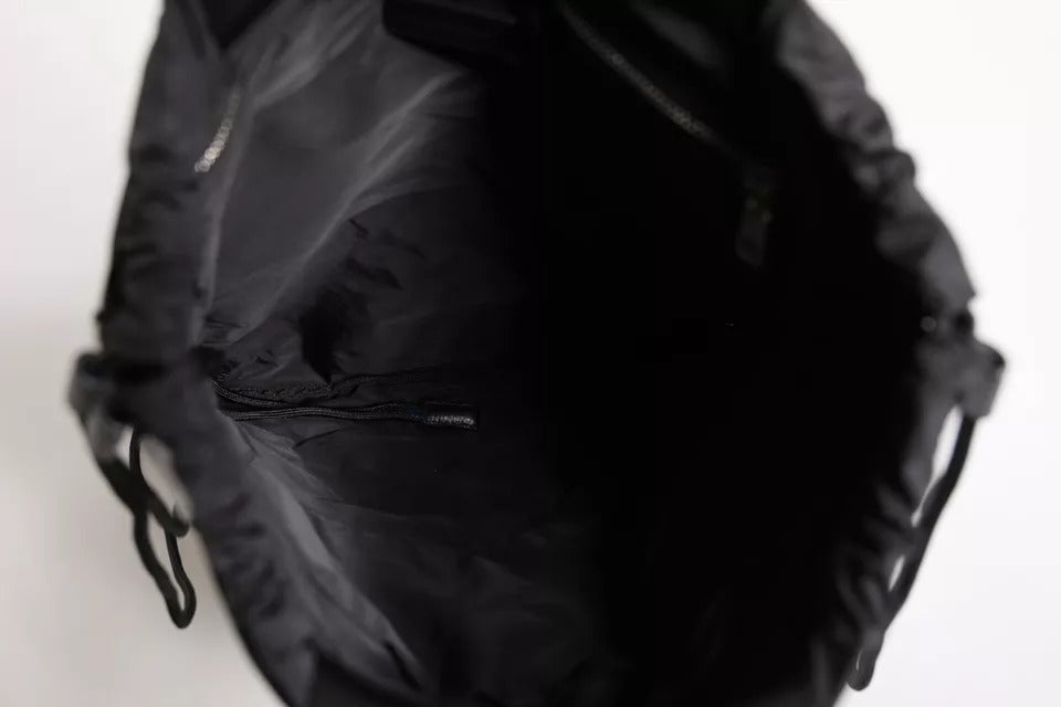 Dolce &amp; Gabbana – Schwarz-weiß gestreifte Polyester-Kordelzugtasche