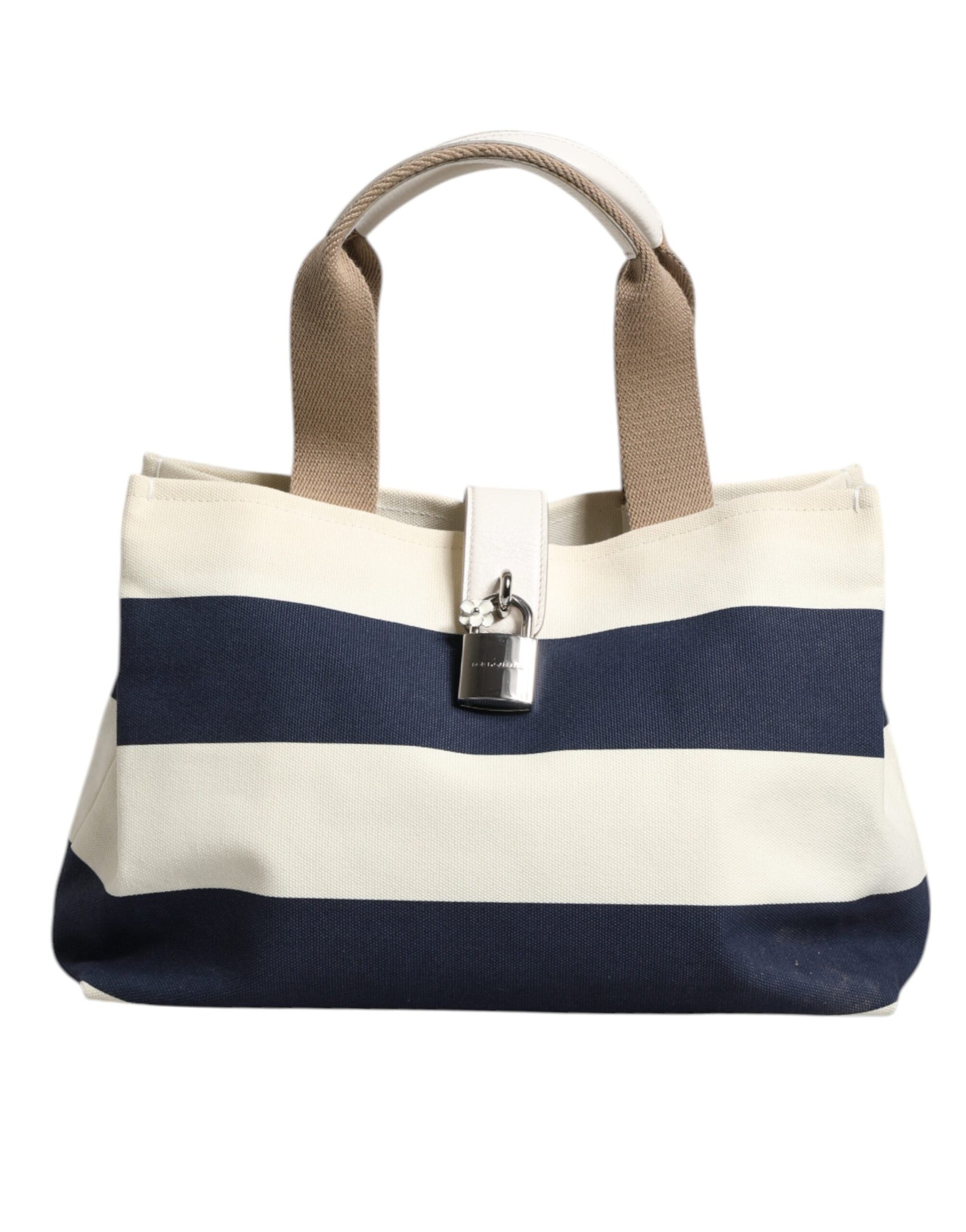 Dolce &amp; Gabbana – Tragetasche aus Canvas mit Henkel in Weiß und Marineblau mit Streifen