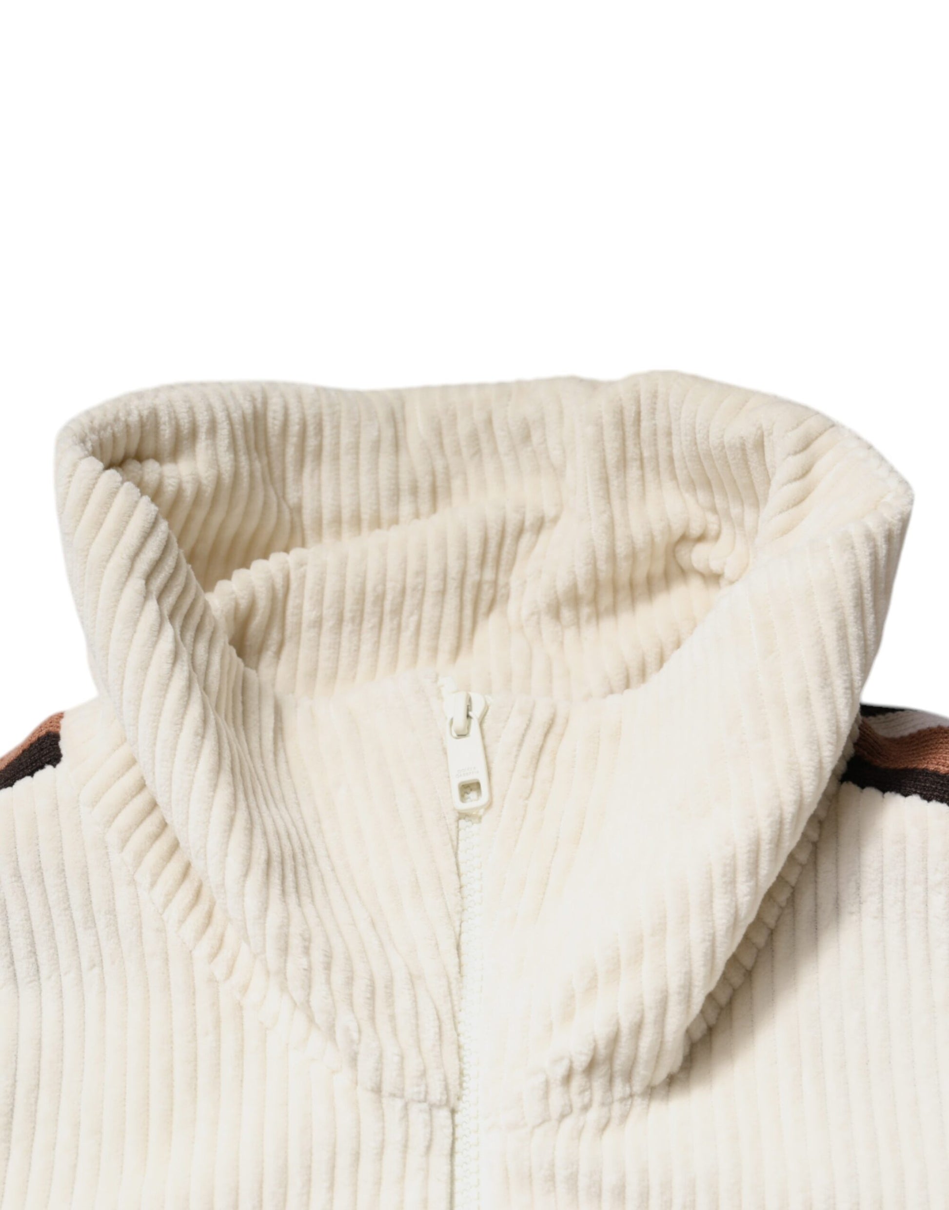 Dolce &amp; Gabbana Beige Baumwollcordjacke mit durchgehendem Reißverschluss und Logo-Applikation